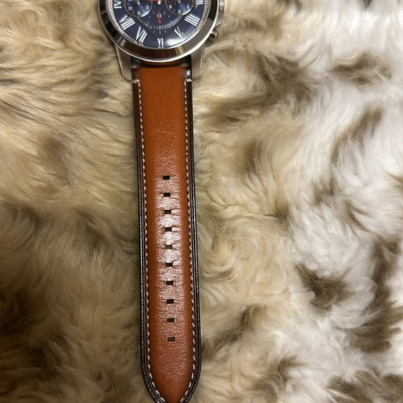 Fossil FS5210 Grant Blue Chronograph Dial Brown Leather Strap Men's Watch NWT - Picture 3 of 5